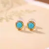 Yi Lu Yin Aretes de Tachuela Redondos Simples de Plata de Ley S925 con Turquesa Nuevo Estilo Chino Lujo Ligero Versátiles para el Trabajo Pendientes de Plata