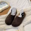 Sapatos Casuais de Camurça e Algodão com Solado Macio Outono/Inverno para Mulheres, Sapatos Slip-On de Solado Plano de Uso Duplo, Forrados com Lã, Estilo Novo 2025