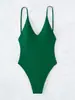 Traje de baño de una pieza de comercio exterior europeo y americano transfronterizo 2027, traje de baño sexy ajustado de color liso sin espalda con cordones para mujer, talla grande