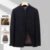Casaco de Lã Estilo Chinês com Botões, Novo Modelo Outono/Inverno, Forro de Penas Removível, Casaco de Lã Dupla Face, Roupa Externa Masculina