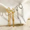 Brincos de Aço Titânio Transfronteiriços Yuhui, Brincos Circulares Incrustados com Diamantes Estilo Ins, Brincos com Franjas de Corrente Fina, Brincos de Aço Inoxidável Banhados a Ouro Real