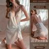 Yiyue lencería sexy sexy puro deseo camisón de satén cárdigan con tirantes de V profunda encaje atado talla grande pijama 8908