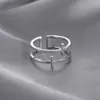 Anillo Cruzado Cuadrado de Doble Capa s925 Plata de Ley Diseño de Nicho Sentido Frío Alto Sentido Anillo Abierto Anillo para Mujeres
