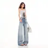 Calça Jeans Rasgada para Mulheres, Calça de Cintura Alta Wide Leg de Outono, Calça Solta Emagrecedora, Jeans Wide Leg de Outono para Mulheres, Calça Rasgada