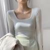 Camiseta Cuadrada de Algodón Acanalado de Alta Elasticidad Seleccionada para Mujer, Manga Larga, Nuevo Estilo Otoño 2026, Ropa Exterior, Top Básico, Moderna