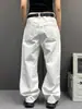 Jeans Off-White Básico Retrô Simples Versátil para Homens e Mulheres Estilo Casal Marca Tendência Calças Retas Soltas de Perna Larga