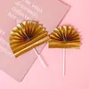 Leque Dourado Decorativo para Bolo para Pessoas Idosas Decoração de Confeitaria Acessórios Decorativos para Mesa de Sobremesas Leque Dobrável Plug-in
