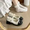 Zapatos Mary Jane de Bloque de Color Chic Francés de Corte Bajo para Mujer 2026 Nuevo Estilo Otoño con Faldas Tacón Grueso Suela Gruesa Zapatos Pequeños de Cuero