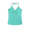Top regata feminino estilo girl poderosa com decote em V profundo e gola cruzada, novo para o verão, cintura alta, caimento justo, top interno curto versátil