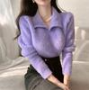 Suéter Curto Macio e Ceroso de Pelo de Vison para Mulheres Outono e Inverno 2026 Estilo Coreano Suave e Doce Elegante Pulôver Tricô com Gola