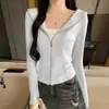 K1219 Cárdigan con Capucha Premium para Mujer para Primavera, Otoño e Invierno, Corte Ajustado, Adelgazante, Acrílico, Cremallera, Manga Larga, Prenda Base