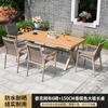 Conjunto de Mesa e Cadeiras com Cadeiras de Tecido em Malha, Mesas de Madeira Plástica, Liga de Alumínio Externa para Pátio Jardim Villa, Personalização de Mesa e Cadeira para Rua Comercial Loja de Chá com Leite