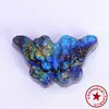 Labradorita natural de alto brillo pequeña margarita girasol Ankh pieza tallada piedra en bruto piedra lunar accesorio DIY colgante