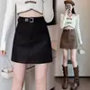 Nova Saia Mini Bodycon Versátil de Cintura Alta Emagrecedora Estilo Coreano Outono 2026, Saia de PU com Design Único Marrom