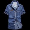 3106 Camisa Masculina de Manga Curta Jeans Spot Amazon Nova Moda Casual de Verão Fina Solta Tamanho Grande