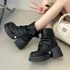 Botas Cortas de Tacón Grueso Estilo Británico Tacón Alto Plataforma Pierna Apretada para Mujer 2026 Primavera/Otoño Nuevas Suela Gruesa Adelgazantes Botas Doc Martens Mujer