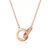 Colar de ouro rosa 18k banhado a ródio, anel duplo, corrente para clavícula feminina, série Mori pequena e fresca, primeira geração de cabelo