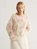 Suéter de mohair con estampado floral de estilo suave para mujer, 26 otoño nuevo en ropa para mujer, top de punto sin hombros con cuentas