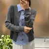 Cárdigan de punto de lana estilo Old Money para mujer, en capas con una camisa de lino, diseño de dos piezas simulado, nueva colección otoño 2026, prenda exterior tipo suéter para mujer