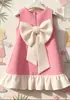 Vestido de Princesa de Verano Nuevo de Color Sólido sin Mangas con Lazo Grande y Encaje, Lindo y Dulce para Niñas, en Stock