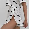 Cárdigan Crop Top con Estampado de Amor Transfronterizo Europeo y Americano de Manga Corta Conjunto de Dos Piezas de Ropa de Dormir Sexy para Mujer