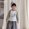 Beixinan 280g Camiseta Térmica Base de Algodón Puro Suave para Niños, Camiseta de Manga Larga 100% Algodón Clase A
