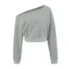 Personalidad de chica picante cuello oblicuo irregular hombros descubiertos cintura ceñida delgado moda temperamento versátil sudadera con capucha de manga corta y larga camiseta mujer