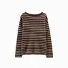 It.CHOCOOLATE Blusa de Tricô Color Block Listrada Gola Redonda Manga Longa Feminina Outono Relaxada Solta Manga Caída