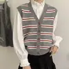 Chaleco de punto retro a rayas estilo coreano, suave y cómodo, efecto adelgazante, adecuado para el uso diario y para usar en capas, top tipo chaleco suéter para mujer