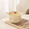 Adorable Set de Vajilla de Cerámica Oso Corazón para Uso Doméstico, Bol de Arroz de Cerámica con Color Bajo Esmalte, Bol de Doble Asa, Plato de Cena de Alto Valor