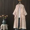 Vestido Floral de Verão 2026 para Mulheres, Manga Três Quartos, Caimento Solto, Emagrecedor, Vestido Cardigã Versátil, Vestido de Gaze de Algodão de Comprimento Médio