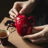 Bule de Cerâmica Estilo Dinastia Tang e Song Vermelho Dourado Flor de Orquídea de Água de Outono, Conjunto de Chá Kung Fu para Uso Doméstico, com Filtro de Bola e Furo, Bule de Mão para Preparar Chá