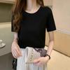 Camiseta Blanca de Algodón para Mujer Verano 2025 Nueva Básica Camiseta Base de Hombro Moda Ajustada Interior Top Ajustado