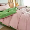 Juego de Ropa de Cama de Tres Piezas de Algodón Puro de Color Sólido para Exportación Transfronteriza, Uso en Hogar y Dormitorio, Juego de Ropa de Cama de Cuatro Piezas de Algodón Puro Teñido en Hilo Hecho a Medida de Fábrica