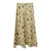 Saia Longa Estilo Pintura a Óleo Slimming Retro Estampada de Cintura Alta Cauda de Peixe Respirável em Acetato Natural Cetim Viscose para Mulheres