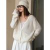 Lou Fu Outono e Inverno Novo Estilo Coreano Preguiçoso Mohair Malha Cardigan Solto Leve Fofo Decote Em V Lã Top para Mulheres