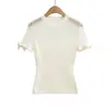 Camiseta Feminina de Verão Estilo Coreano Branca com Laço Vazado em Tricô de Seda Gelada Manga Curta, Modelo Hot Girl, Ombros Normais, Caimento Ajustado, Cropped