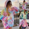 Costura transfronteiriça europeu e americano outono feminino novo plus size jaqueta solta feminina com estampa tie-dye casual com capuz para mulheres