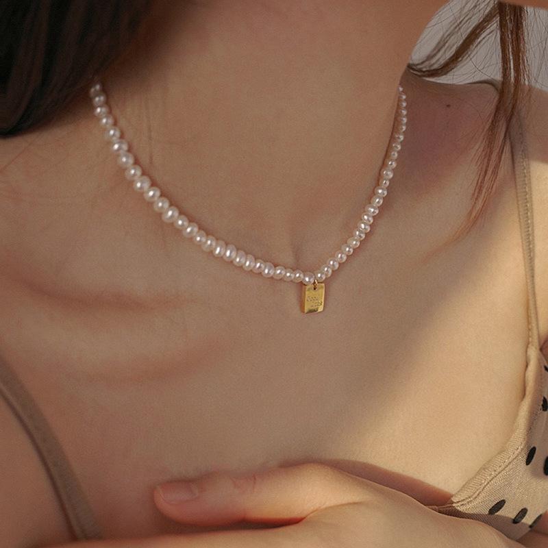 天然淡水珍珠项链女小众轻奢高级感时尚Lucky方牌