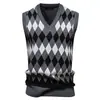 Nuevo Chaleco de Punto sin Mangas con Cuello en V para Hombre de Otoño e Invierno Suéter de Color Sólido para Hombres de Mediana Edad Ropa Interior de Negocios Chaleco Suéter 55
