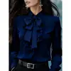 Tops de AliExpress, nuevas camisetas transfronterizas, tops de manga larga con corbata de lazo, moda casual europea y americana para mujer