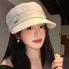 Sombrero octogonal de gamuza plisado de ala ancha color liso estilo coreano y japonés, boina casual vintage, sombrero versátil de primavera y otoño
