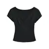 Camiseta de Manga Corta con Cuello en V Estilo Chica Hot Deseo Puro para Mujer Verano 2026 Nuevo Nicho Escotado Ajustado Elegante Top Corto