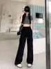 Pantalones Casuales de Algodón para Mujer Otoño Nuevo Estilo 2026 Cintura Alta Holgados Pierna Ancha Estilo Americano Pantalones Deportivos Negro Alta Densidad Minnie