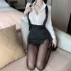 Amor como Me Gusta Lencería Sexy, Camisa Sexy Transparente de Manga Larga, Falda Corta Caliente que Cubre el Trasero, Tentadora Ropa Profesional de Secretaria 5227