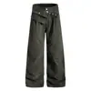 Calça Cargo Solta com Decoração de Cinto de Bolso, Novo Estilo de Primavera para Homens, Calça Longa Casual Reta com Personalidade Retro Americana para Mulheres, Tendência