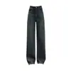 Jeans Retrô de Cintura Alta com Barra Larga Feminino Outono e Inverno 2024 Tendência Novo Cintura Afinando Solto Reta Calça