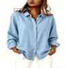 Roupas femininas transfronteiriças europeias e americanas Amazon primavera-verão gola lapela modelagem solta cardigã manga longa camisa de algodão e linho casual versátil vestuário feminino