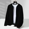 Cardigan Masculino de Lã com Zíper Malha Grossa de Sete Fios Ponto Plano Confortável Quente Outono/Inverno Novo Estilo Casaco Suéter com Capuz Manga Longa