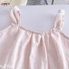 Top de tirantes de lunares elegante para niña 26 Verano Nueva Moda Dulce Chaleco sin mangas de encaje Estilo coreano Ropa para niños